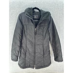 Prana Women's sz XS Esla Coat Black Fleece Quilted Comfort Parka Cozy Outdoors